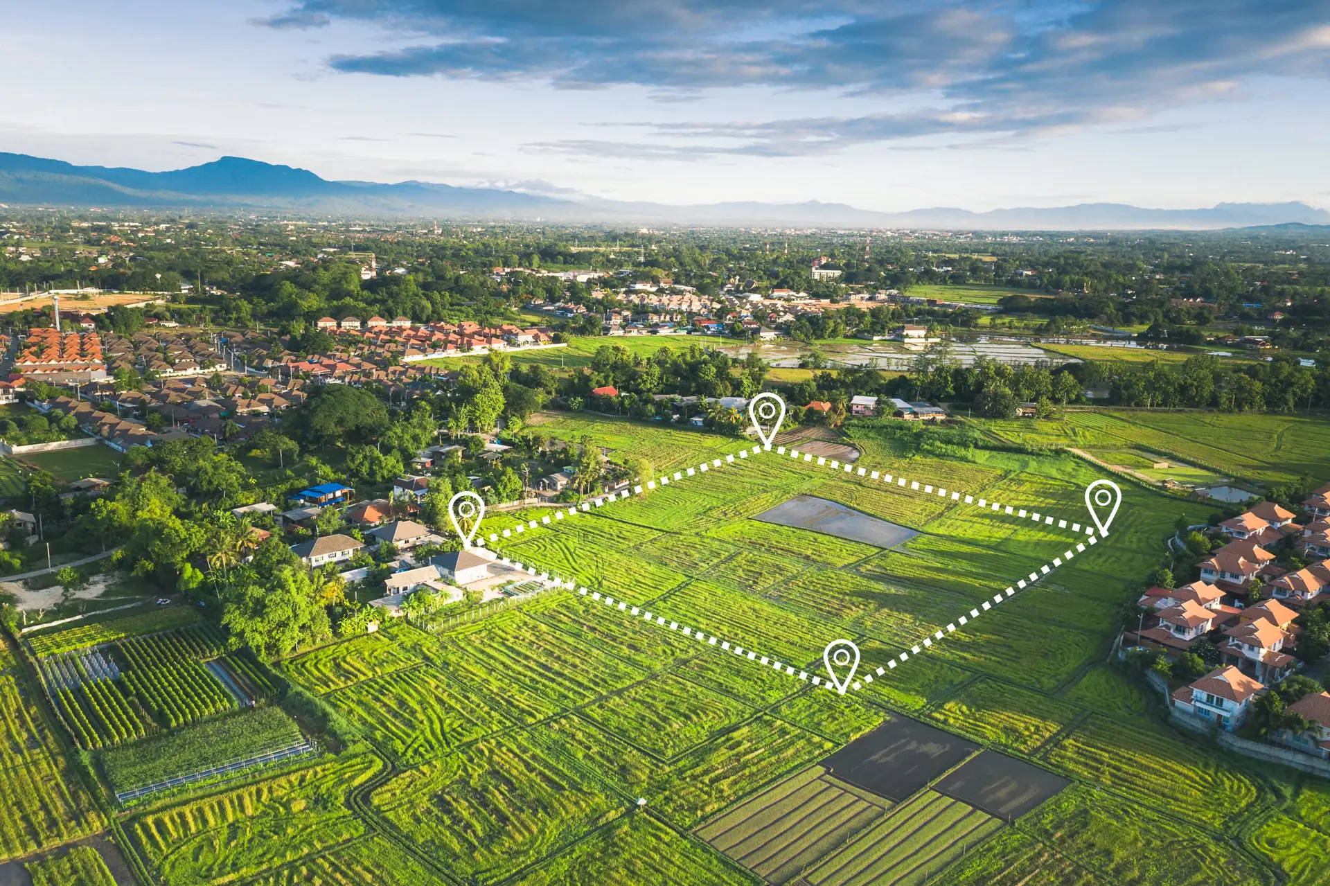 Aerial view of land and positioning point area.